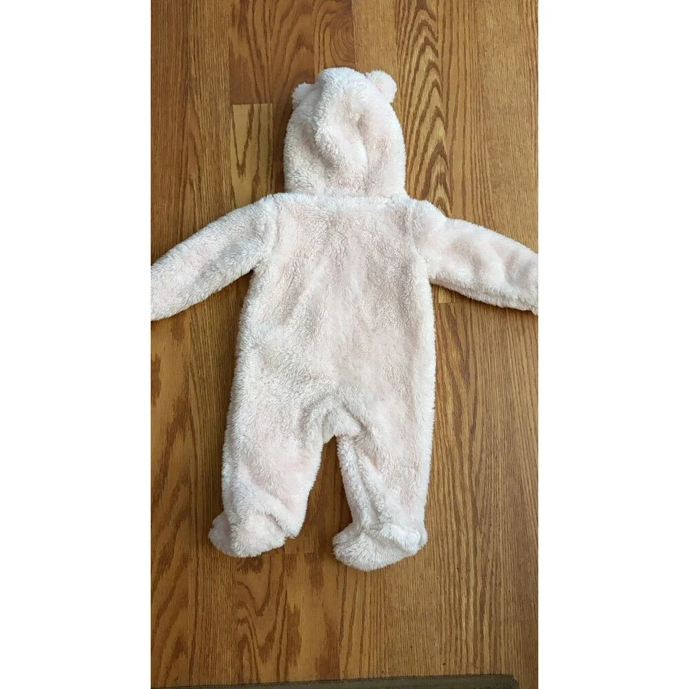 Carter's Pink Sherpa Fleece Hooded Zip Coverall Bear Ears One-Piece Girls 3M